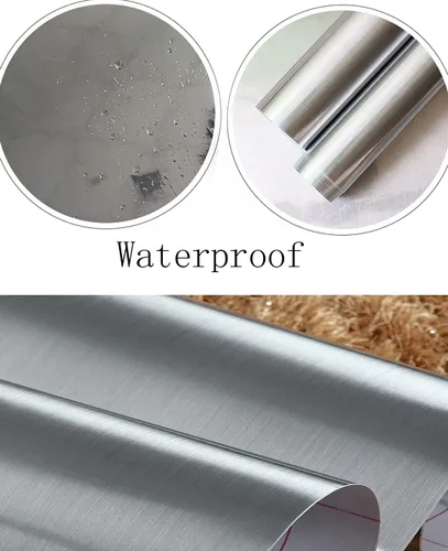 Vista 2 de Papel de contacto con aspecto de metal, papel plateado para estante de lavavajillas, electrodomésticos, revestimiento de refrigerador, adhesivo