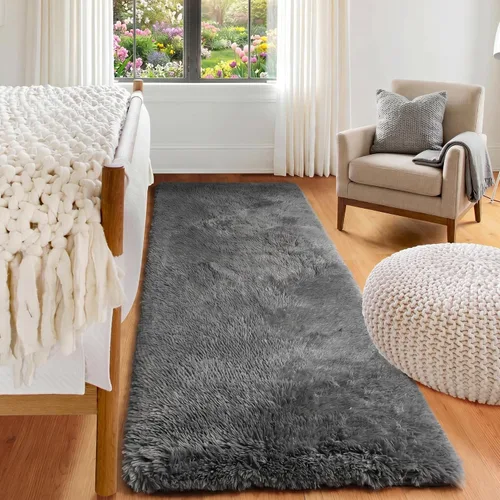 Vista 147 de ONASAR - Alfombra de pasillo negra de 2 x 6 pies, esponjosa, lavable, ultrasuave, afelpada, peluda, tapete para bebés, dormitorio de niños, armario