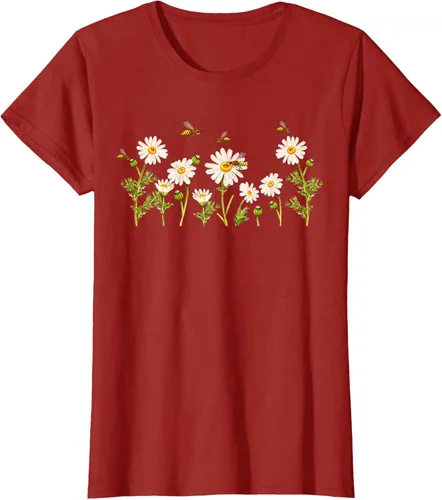 Vista 48 de Marguerites Daisy - Camiseta de verano con margaritas de jardín de flores, Negro, S