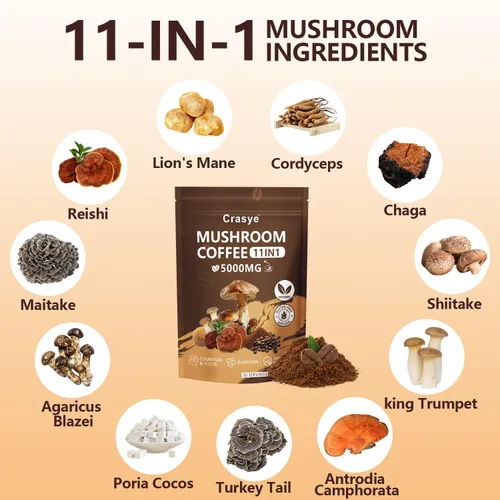 Vista 3 de Café orgánico de hongos 11 superalimentos instantáneos con Ashwagandha, Shilajit, melena de león, reishi, chaga y colágeno café arábica molido