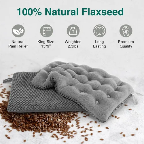 Vista 4 de Almohadillas térmicas para microondas de 15 * 9", almohadilla térmica de microondas húmeda con peso para calambres de cuello, hombros, alivio