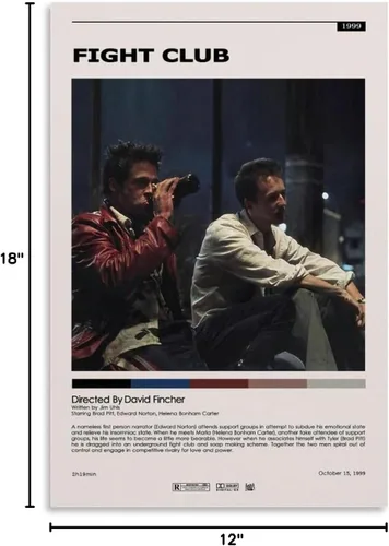 Vista 8 de Póster de película clásica de Fight Club 1999, lienzo, pintura, decoración de pared, póster de dormitorio, gimnasio, regalo decorativo, 12 x 18