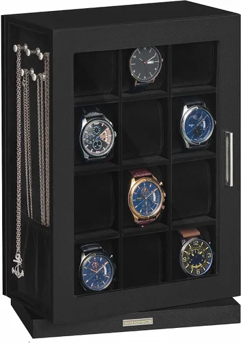 Vista 7 de SONGMICS Caja de reloj, vitrina vertical de 6 ranuras, chapa de madera Marrón café