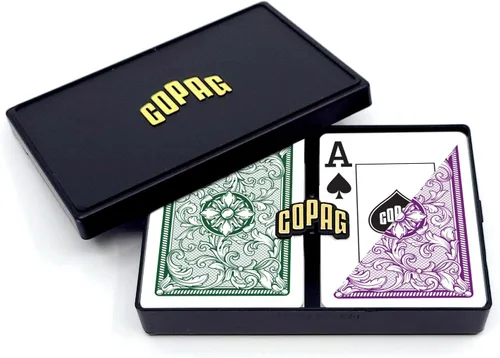 Vista 9 de Copag Legacy Design - Cartas de juego de 100% plástico, tamaño póker, índice Jumbo, juego doble negro/dorado
