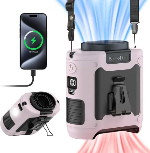 Vista 14 de Socool Ventilador de cintura portátil de 10000mAh con clip en cinturón portátil, ventilador personal recargable operado con batería con 5