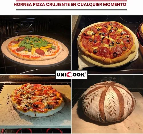Vista 6 de UNICOOK - Piedra redonda para hornear pizza, 10", 12", 14", 15", 16", para horno y parrilla Even Heating and Consistent Heat Retention, Creates
