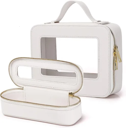 Vista 24 de Pinkmik Pequeña bolsa de maquillaje, mini estuche transparente para maquillaje y neceser con cremallera, organizador de bolsos para mujer