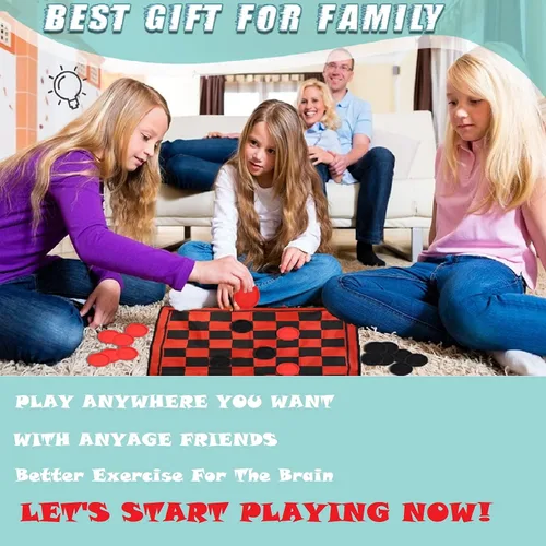 Vista 6 de Win SPORTS Juego de damas gigantes 3 en 1, Super Tic Tac Toe, incluye alfombra reversible con 24 damas, actividad interior y exterior para niños