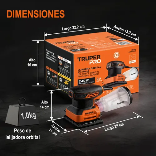 Vista 10 de Truper LIOR-1/4A3, Lijadora Orbital 1/4 Hoja 240 W Profesional