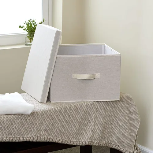 Vista 2 de Household Essentials Caja de almacenamiento cuadrada con tapa con lona de polialgodón transpirable y lados reforzados, acabado crema
