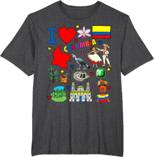 Vista 18 de Camiseta con diseño de bandera y mapa de I Love Colombia dibujada a mano