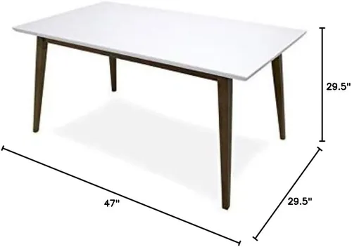 Vista 3 de Allora Mesa de comedor rectangular de madera moderna de mediados de siglo para cocina, comedor en nogal y blanco de 47 pulgadas