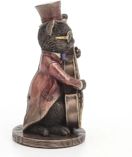 Vista 3 de Veronese Design Figura de animal de resina de 5 1/4 pulgadas de alto Steampunk Cat Funky Fresh Jazz Bass Musician Resin Animal Acabado Bronce