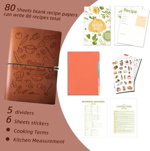 Vista 2 de Libro de recetas personalizado para escribir en tus propias recetas, libro de recetas personalizable de 6.7 x 9 pulgadas, 5 divisores y espacio
