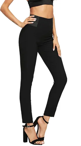 Vista 3 de SweatyRocks Leggings básicos para mujer, elásticos, ajustados, elásticos, de cintura alta, pantalones de trabajo