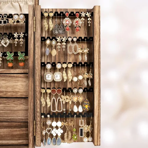 Vista 3 de Caja organizadora de aretes cajas de joyería grandes para mujer gran almacenamiento de joyería exhibidor para collar aretes anillos pulsera caja