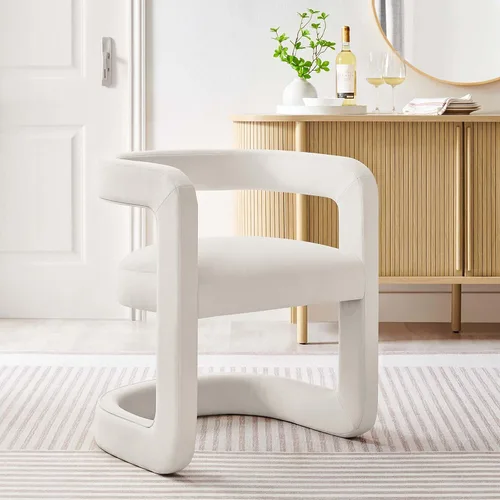Vista 2 de Modway Winslow Silla de comedor de terciopelo resistente a las manchas en alabastro, sillón de barril con respaldo abierto, silla de comedor