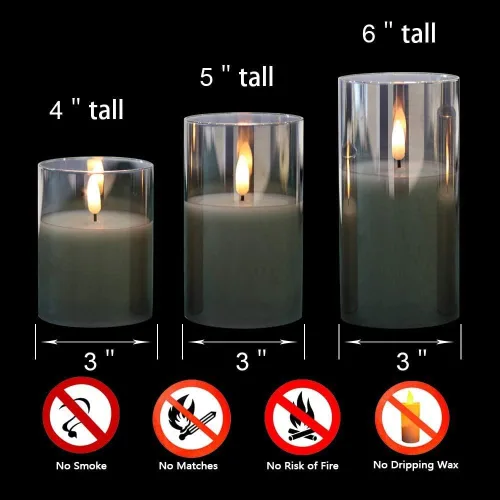 Vista 6 de GenSwin - Velas de cristal sin llama con control remoto que funcionan con batería, velas LED que parpadean de cera real y mecha 3D