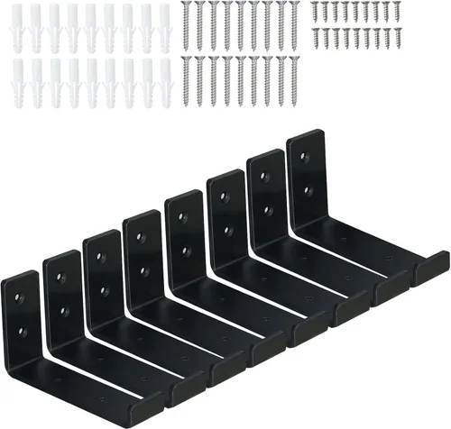 Vista 11 de HEART ART Soporte de estante negro de 6 pulgadas, paquete de 4 soportes de estante de metal J resistentes, 6.3" L×4.8" H×1.2" W