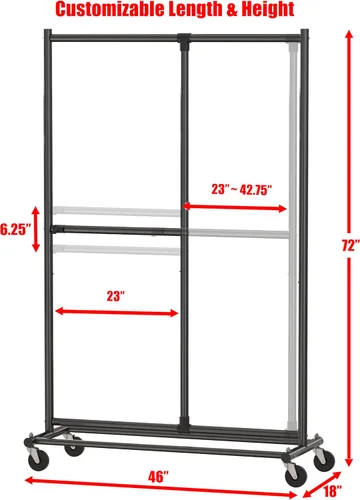 Vista 2 de Simple Houseware Perchero ajustable de doble barra para ropa, 72 pulgadas de altura, negro