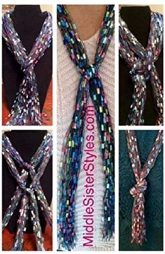 Vista 7 de Bufanda Collar Lariat Naranja Rojo Oro Otoño Navidad