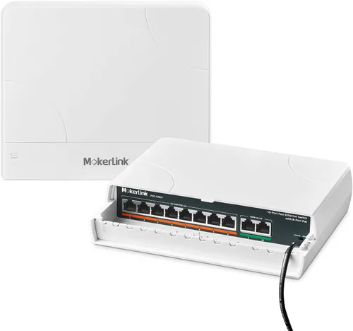 Vista 9 de MokerLink Interruptor POE Gigabit para exteriores de 5 puertos, con 4 puertos POE+ de 1000 Mbps, 78 W IEEE802.3af/at, interruptor sin ventilador