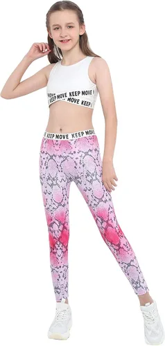 Vista 2 de Conjunto de entrenamiento para niños y niñas, conjunto deportivo de 2 piezas, camiseta corta con leggings atléticos, pantalones deportivos