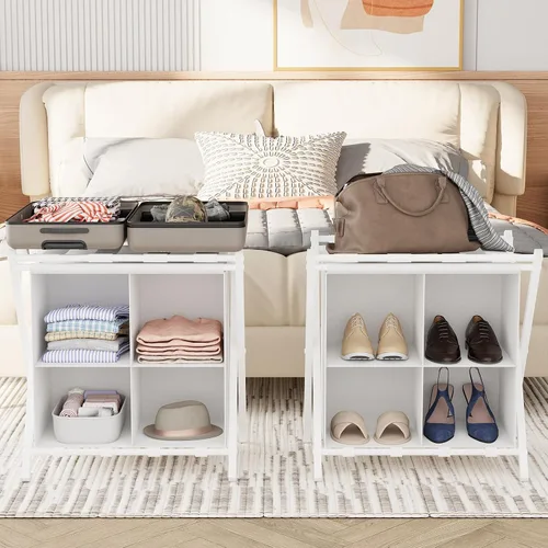 Vista 11 de aboxoo Portaequipajes con almacenamiento, soportes plegables para maleta para habitación de invitados, soporta hasta 120 libras, soportes