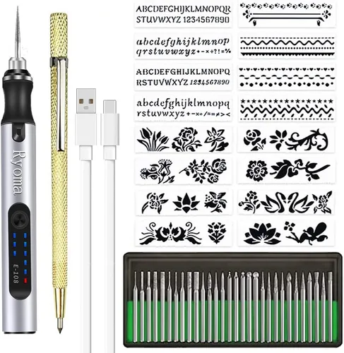Vista 6 de Mini bolígrafo de grabado eléctrico inalámbrico recargable, mini kit de herramientas de grabado para metal, vidrio, cerámica, plástico, madera Oro