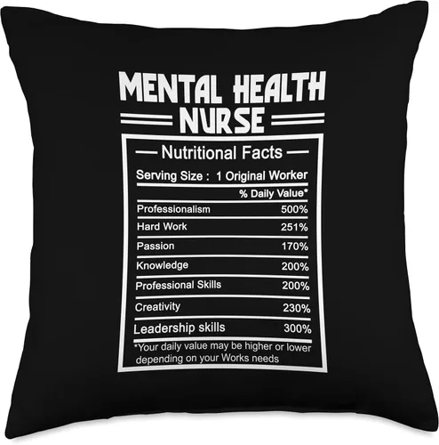 Vista 4 de Awesome Mental Health Nurse Profession Design Funny Job Title Worker Nutrition Facts Mental Health Nurse Throw Pillow, 16x16, Multicolor