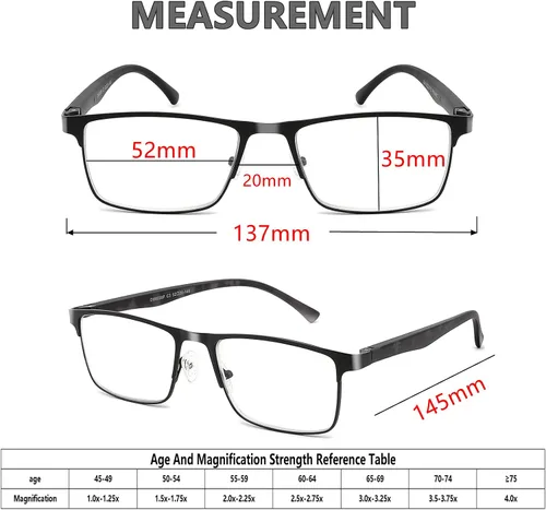 Vista 2 de Paquete de 3 lentes de lectura para hombre, filtro de luz azul, marco completo, lectores de metal, antiUV, fatiga ocular/deslumbramiento