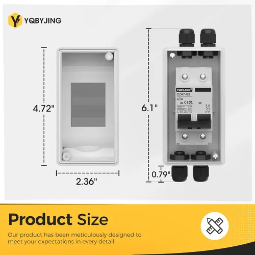 Vista 152 de Interruptor de desconexión de panel solar CC 20 Amp AC Caja de interruptor de circuito en miniatura 500V 2 polos con caja IP65 impermeable a prueba