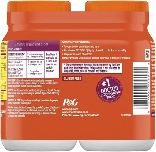 Vista 2 de Metamucil Terapia de fibra para regularidad, suplemento de fibra, 340 cápsulas