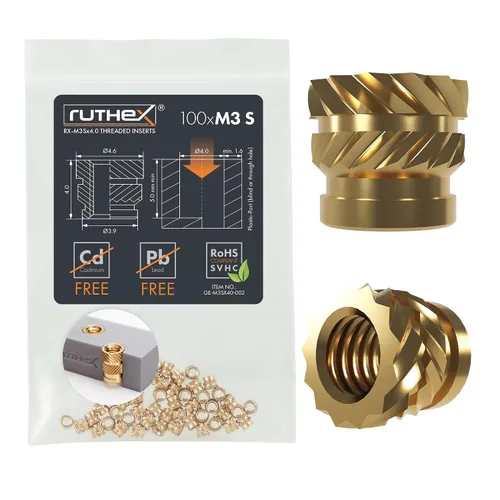 Vista 16 de Ruthex 1/4" Insertos Roscados Cortos - 20 Piezas RX-1/4“-20x6.4 Inserto de Ajuste Térmico de Latón para Partes de Plástico - Pulgadas Tuercas