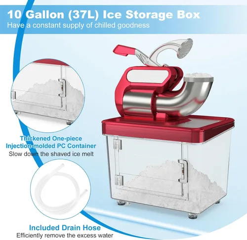 Vista 6 de COSTWAY Trituradora de hielo eléctrica, máquina de cono de nieve de 660 libras/h con cuchillas dobles, máquina de hielo afeitado aprobada por ETL