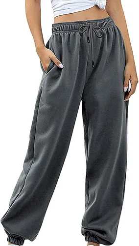 Vista 4 de WPNMASNP Pantalones deportivos casuales de cintura alta para mujer, para otoño, holgados, Y2K, modernos con bolsillos