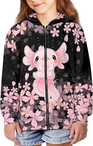 Vista 2 de Lindas sudaderas con capucha y cremallera para niñas adolescentes, ropa de otoño gráfica, sudaderas de 6-16 años