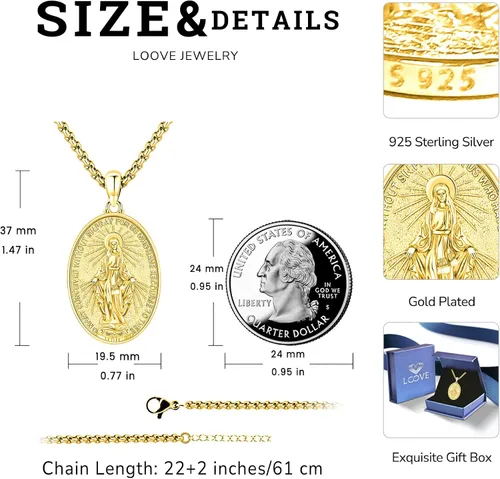 Vista 4 de LOOVE Regalos de joyería collar de amuleto de medallas de santo de plata de ley 925, joyería de protección para hombres y mujeres con cadena Rolo