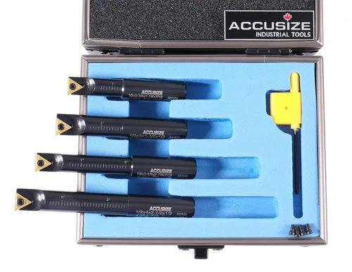 Vista 3 de Accusize Industrial Tools Juego de 4 barras de mandrinar indexables de vástago redondo de 1/2 pulgadas con inserciones de carburo Tcmt21.50, 90