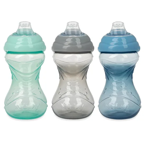 Vista 12 de Nuby Clik-It - Vaso para sorber de fácil agarre sin derrames y boquilla suave para niños, paquete de 3, 10 onzas, 6 meses en adelante