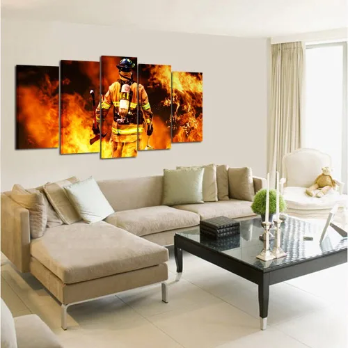 Vista 3 de KREATIVE ARTS - Lienzo decorativo con texto en inglés "No Greater Love" con texto en inglés "No Greater Love", diseño de bombero inspirador