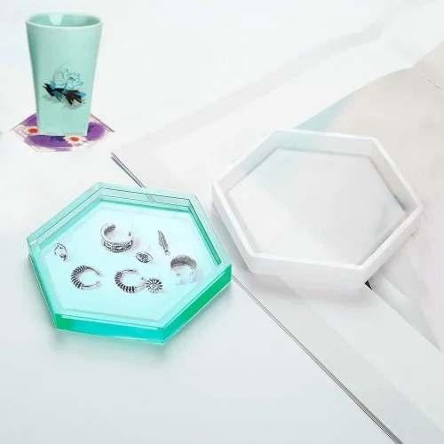 Vista 5 de Juego de 4 moldes de silicona para fundición de resina, moldes de bandeja de manualidades para joyero, maceta, taza, taza, taza, taza, estera
