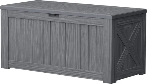 Vista 8 de Devoko Caja de cubierta de 100 galones, caja de almacenamiento impermeable al aire libre con cojín (negro)