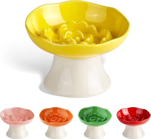 Vista 7 de Cuenco elevado de cerámica para alimentación lenta para gatos y perros pequeños, plato elevado inclinado para comida de mascotas, diseño anti-vómito
