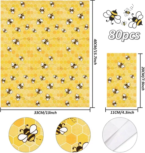 Vista 2 de Whaline Servilletas de 3 capas desechables de abeja para invitados, paquete de papel desechable de panal amarillo, toalla de mano para feliz día