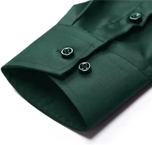 Vista 5 de HUUTOE Camisas de vestir para hombre, manga larga, ajuste regular, color sólido, elástico, para negocios, boda, graduación, camisa grande y alta
