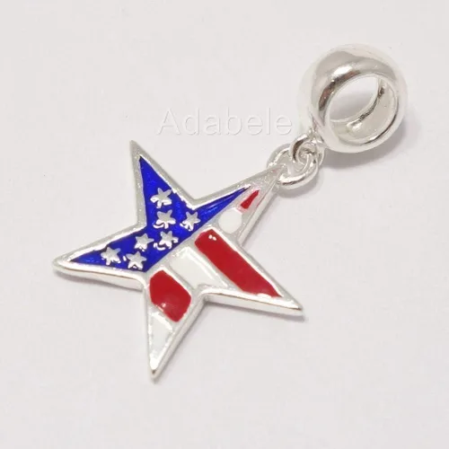 Vista 4 de Adabele 1 unid auténtica plata de ley 925 bandera americana encanto abalorio compatible con Pandora todos los demás europeos encanto pulsera collar