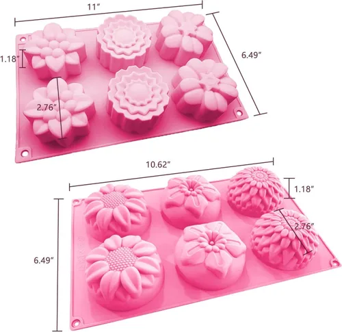 Vista 3 de Paquete de 3 moldes de silicona para jabón, molde para hacer flores de 6 cavidades, incluye suministros de forma rectangular, perfectos para jabones