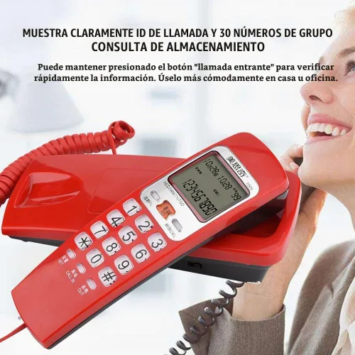 Vista 6 de DTMF Teléfono de Identificación de Llamadas, Teléfono con Cable Escritorio Put, Teléfono de Extensión de Moda Fija para el Hogar. (Rojo)
