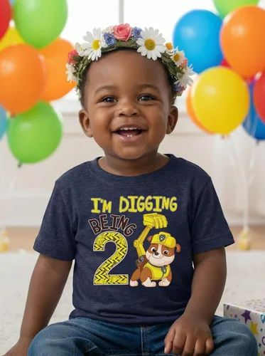 Vista 4 de Tstars Paw Patrol Rubble Digging Being 2 - Camiseta para niño de 2º Rubble Digging 2 / Azul marino jaspeado